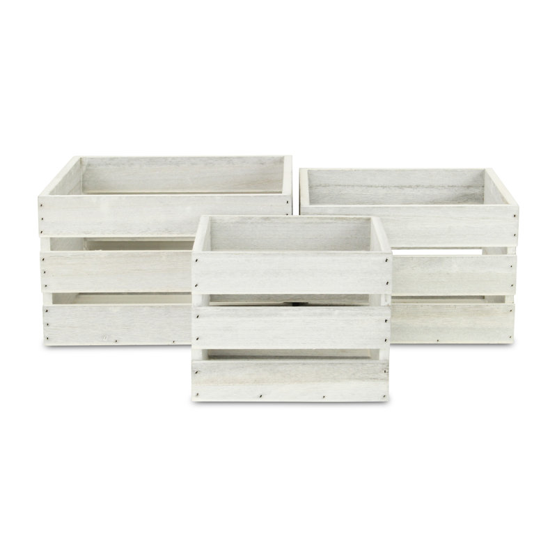 Ensemble de 3 caisses de rangement en bois rustique au fini gris clair Farmstead, Gris clair
