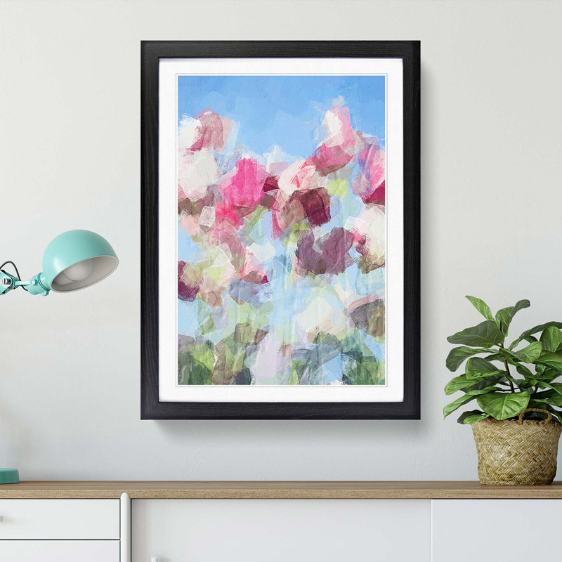Pink & White Tulip Flowers in Abstract - Picture Frame Painting Print, 76cm H x 50cm W x 2cm D, Black