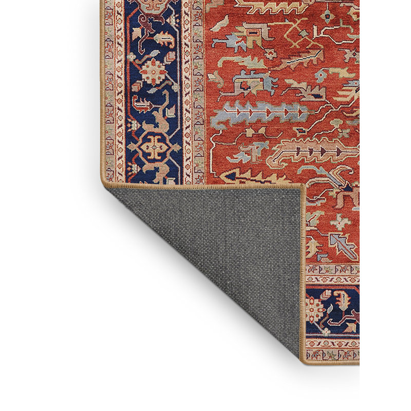 Tapis oriental orange / bleu marine, Tapis de couloir 2 pi x 5 pi