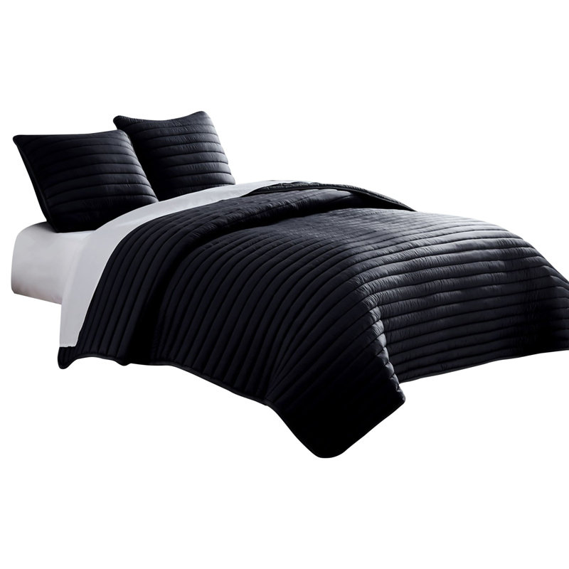 Ensemble d'édredon en microfibre , Noir, Édredon pour grand lit + 2 taies décoratives