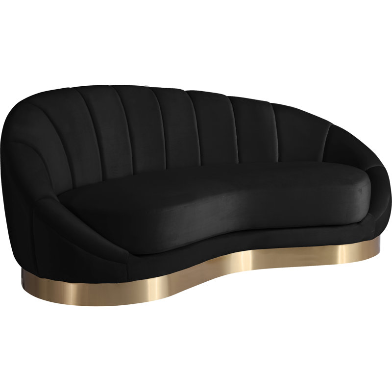 Causeuse courbée en velours 79 po Shelly, Velours noir
