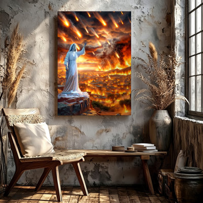 Apocalyptic Firestorm Meteor Shower Burning City Fantasy Canvas Print Canvas Wall Art Print, Modern Decorative Artwork For Living Room Bedroom Office, Hallway Gallery Wall, Apartment Loft