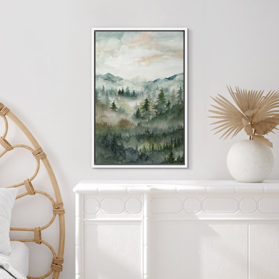 Abstract Forest Mountain Landscape Wall Pictures, Green Painting Print Wall Art, Woodland Decor