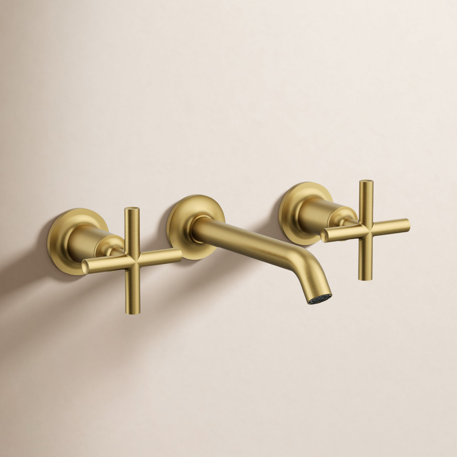 Purist Wall-Mounted Bathroom Faucet, Cross Handle, Vibrant Brushed Moderne Brass