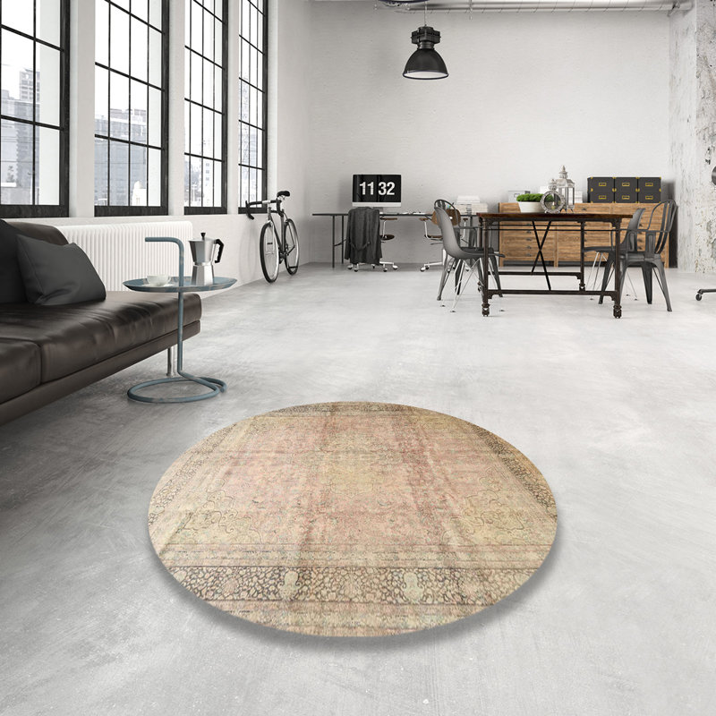 Tapis oriental gris et beige, Rond 5 pi