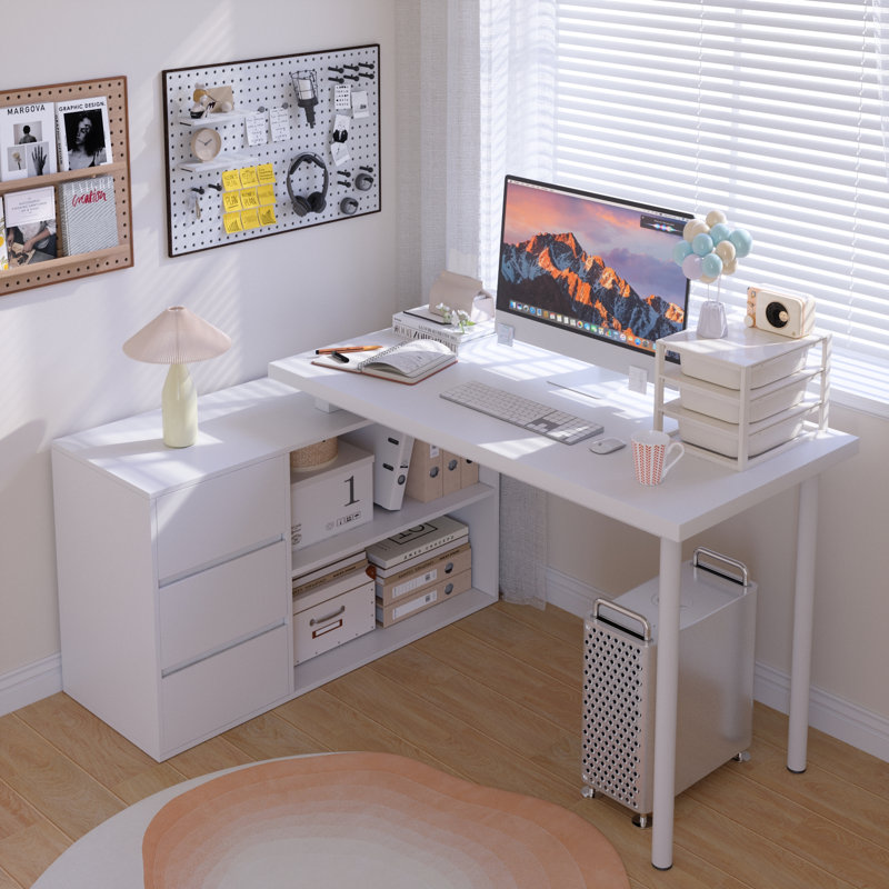 Luitgard 53'' W L-Shaped Writing Desk, White