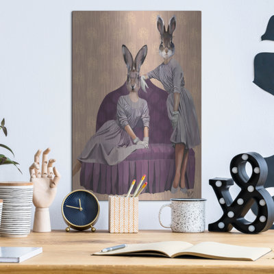 «Rabbits in Mauve» par Fab Funky, art mural en métal, 24 po x 36 po