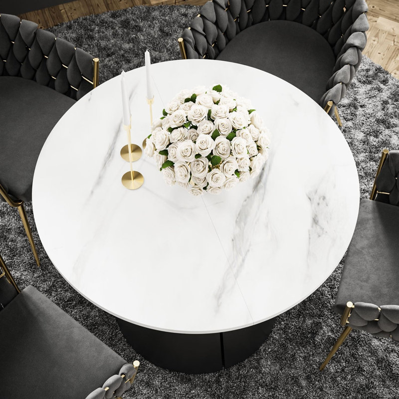Extendable Dining Table, Black / Bianco Marble