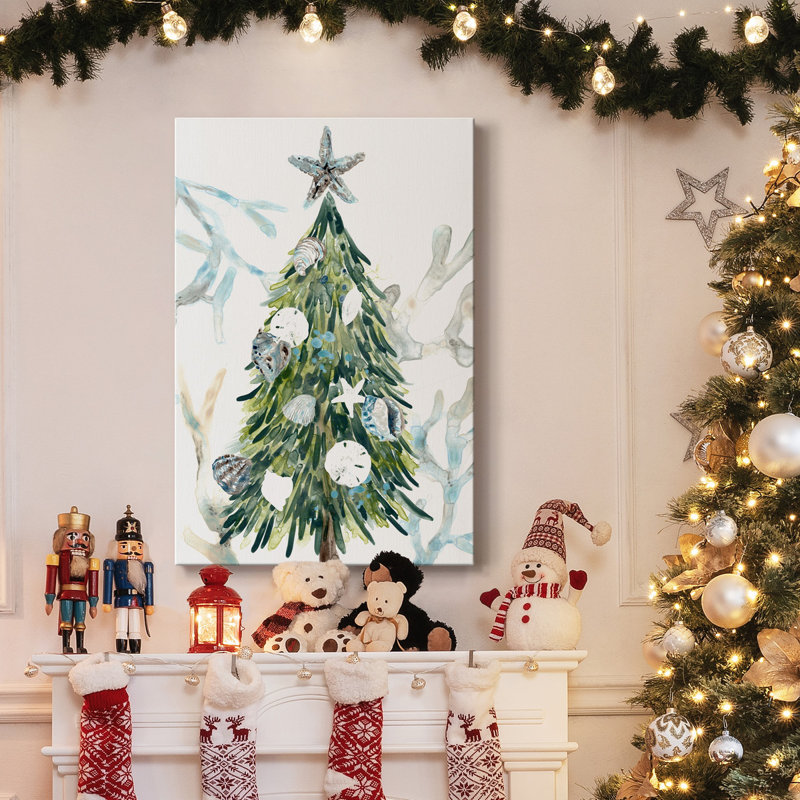 Coastal Christmas Shell Collection B, toile tendue avec châssis de qualité supérieure - prête à être accrochée