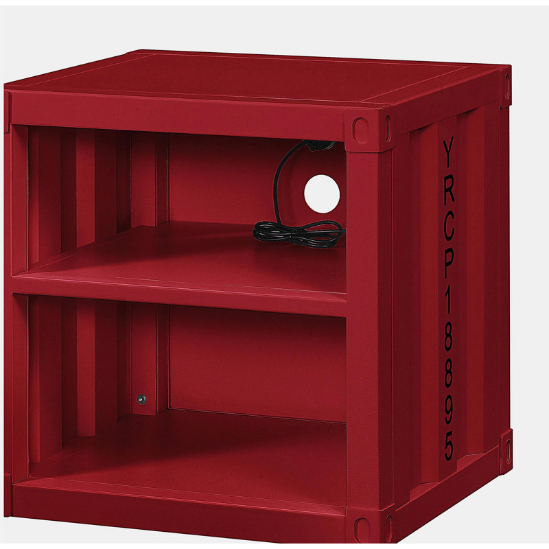 Table de chevet à finition rouge Cargo avec USB, Rouge
