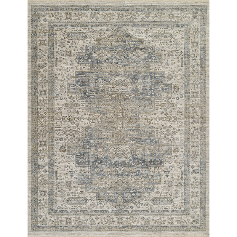Momeni Georgina  Traditional Medallion Blue Area Rug , Runner 2'7" x 8'