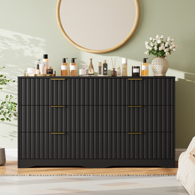 Commode double cannelée à 6 tiroirs, l 55 po