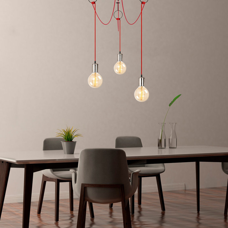 Luminaire suspendu unique à 3 lumières Aidrianna, Rouge/noir