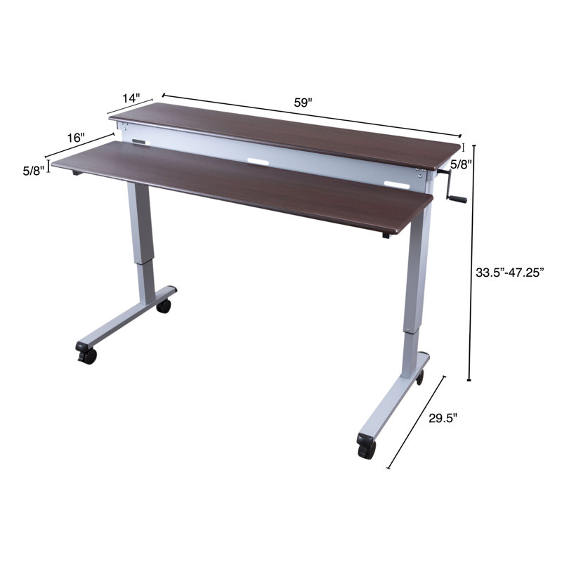 Bureau debout à hauteur ajustable Selinger, H 33,5 po x l 59 po x P 29,5 po, Noyer foncé / gris