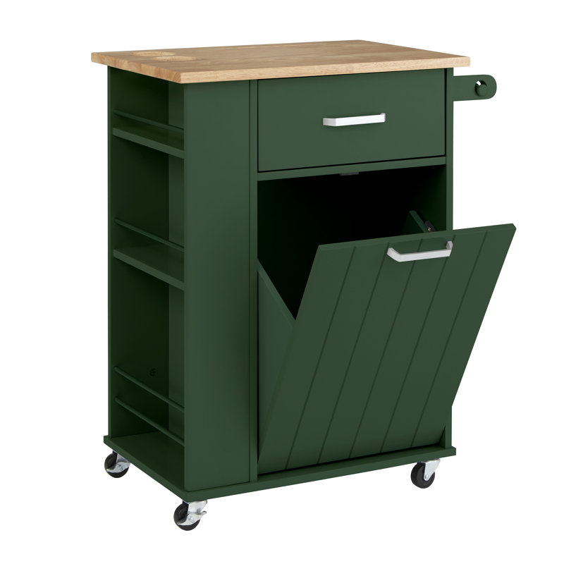 Chariot de cuisine avec plateau en bois massif Audy, Vert