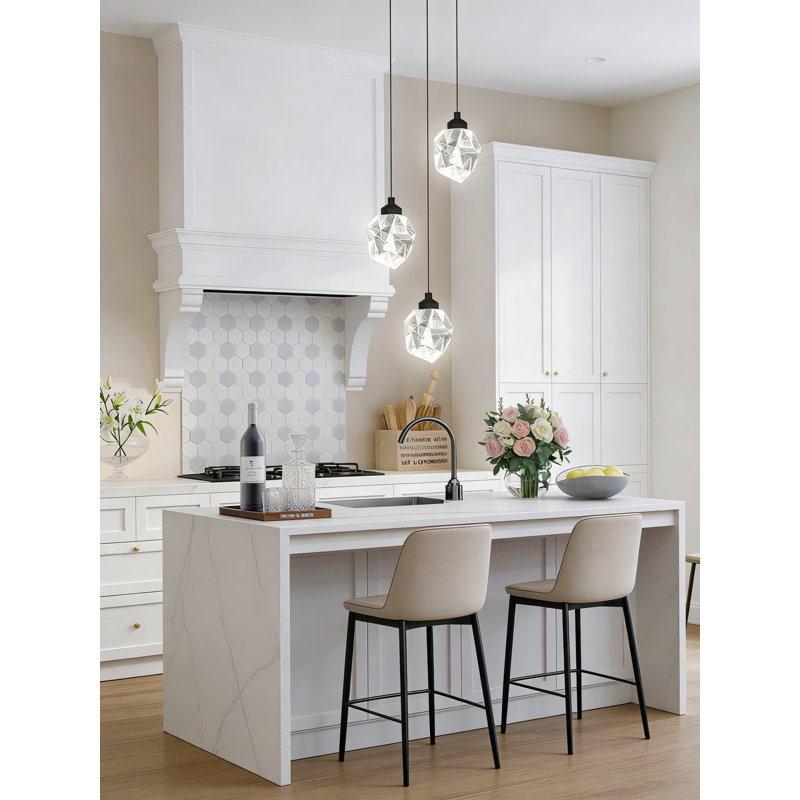 Luminaire suspendu moderne à 3 lumières avec DEL à intensité variable et télécommande pour îlot de cuisine, salle à manger ou bar