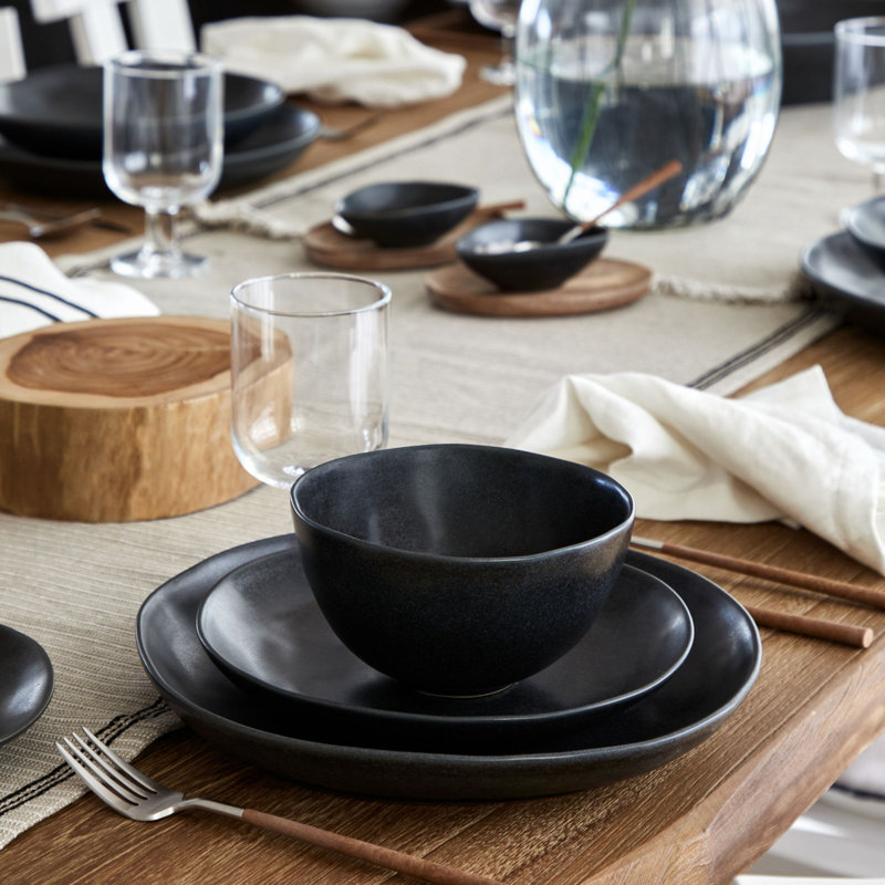 Livia Handmade Stoneware Dining Bowl, Matte Black