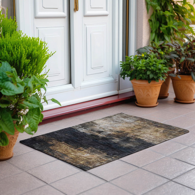 Machine Washable Indoor/Outdoor Cicel ACN1209 Charcoal Rug, Rectangle 1'8" x 2'6"