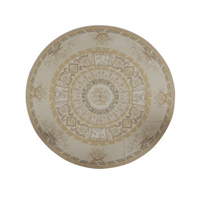 Hand-Knotted High-Quality Beige and Beige Round Area Rug