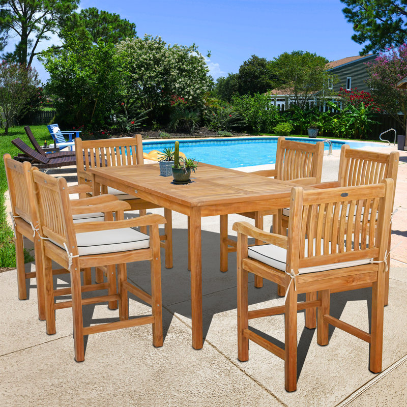 Outdoor 7 - Piece Teak Dining Set with Cushions, 55" L x 35.5" W x 35" H