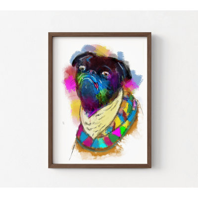 Art mural de réception d'hôtel pour animaux de compagnie, idée de cadeau de journée spéciale pour maman carlin noir, décor de vestibule de spa pour animaux de compagnie, aquarelle colorée carlin, art 11386 og