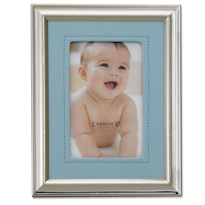Cadre photo en cuir, 5 po x 7 po, Passe-partout de cuir bleu et plaqué argent