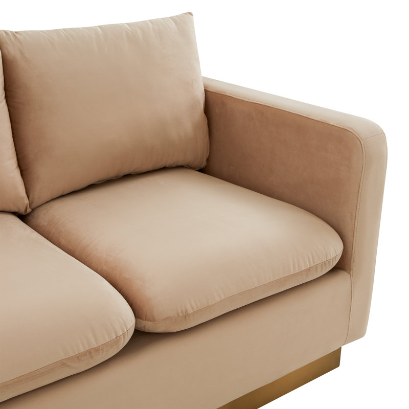 Causeuse en velours de style Mid-Century Berengarius de 55 po, base dorée, sans assemblage, Beige
