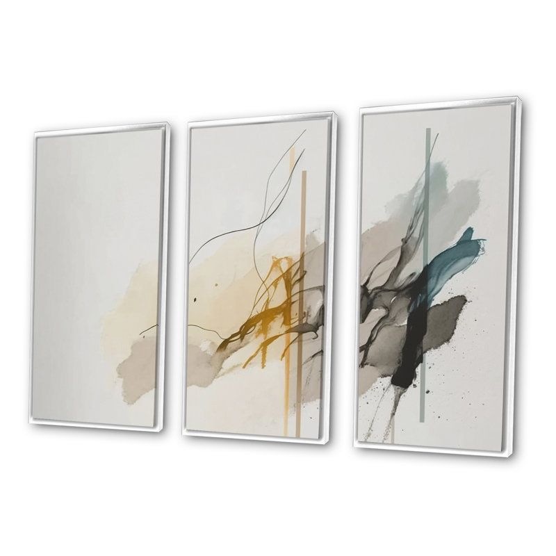 «Mustard Yellow Secrets», ensemble d'art abstrait sur toile à encre liquide_80446, H 28 po x l 36 po x P 1 po