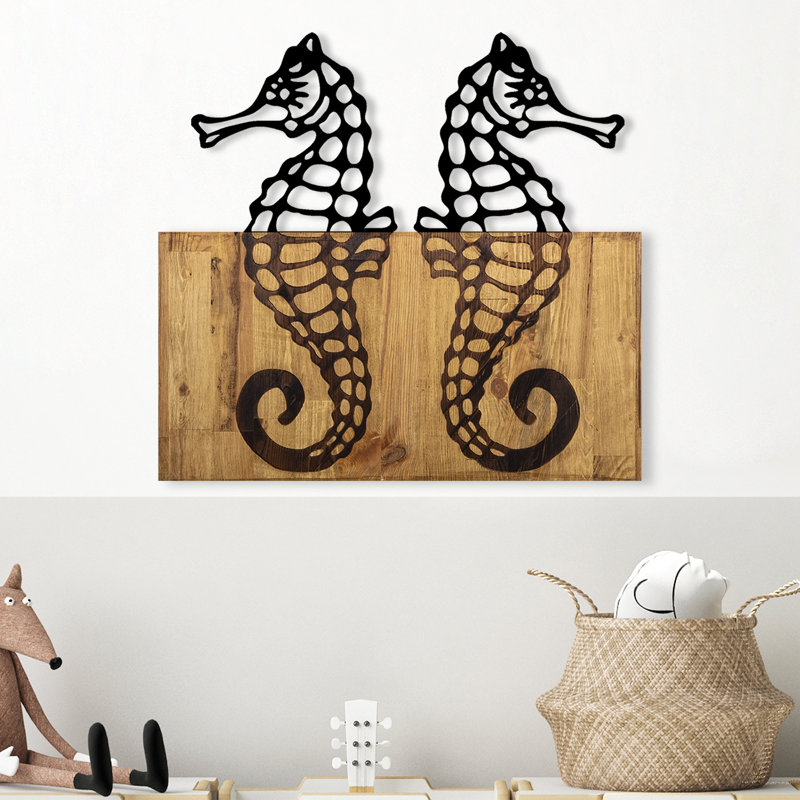 Élégant accessoire mural décoratif en bois, noyer et noir, 22,8 po x 1,2 po x 20,9 po | Structure 100% métal (épaisseur: 0,06 po) et bois véritable (épaisseur: 1,2 po) | Conception unique, parfaite pour la décoration intérieure et pour rehausser 