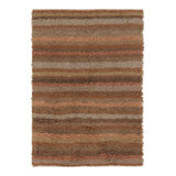 Vintage Tulu Shag Rug In Brown With Colorful Geometric Stripes - Rug & Kilim