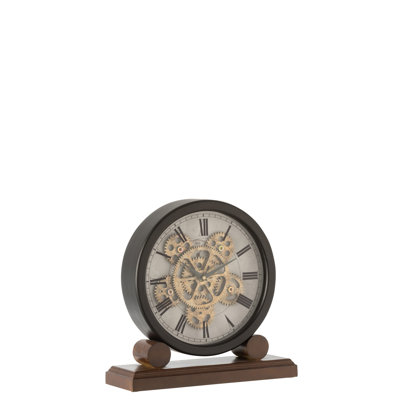 Roman Numeral Solid Wood Mechanical Tabletop Clock in Black Brown