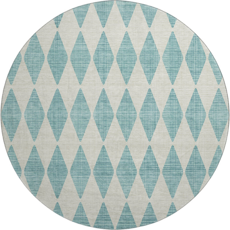 Premium Machine Washable Cerrito AMF578 Teal Rug, Round 8'