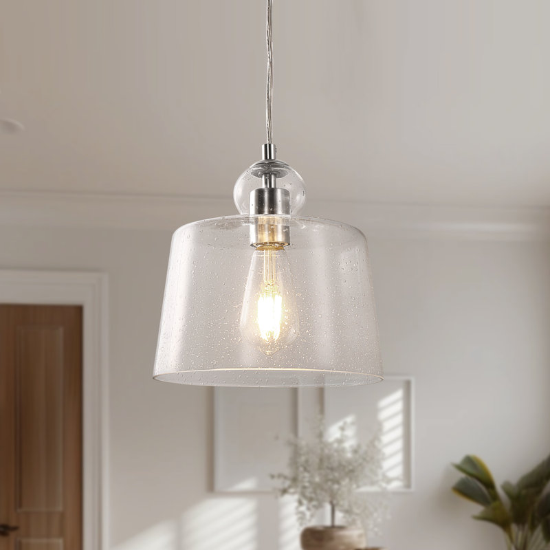 Silver Bubble Glass Bell-Shaped 1-Light Pendant