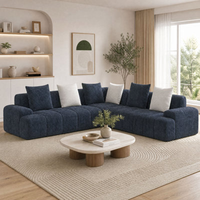 Canapé modulaire rembourré en L 3 pièces sans cadre en L de 108 po avec 6 coussins décoratifs, sans assemblage requis