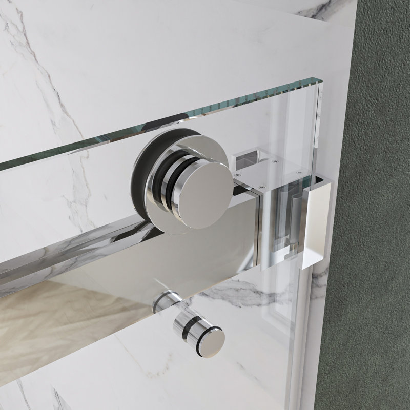 CatalystFP 56"-60"W x 76"H Double Sliding Frameless Shower Door in Chrome with 3/8" Clear Glass, Polished Chrome