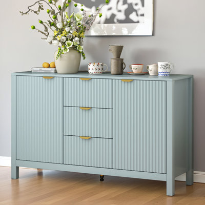 47" Wave-Front Console Sideboard – 3 Drawers & Soft-Close Doors, 3 Adjustable Shelves, Aluminum Handles, Entryway Credenza by Ebern Designs