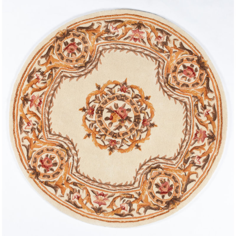 Airell Wool Floral Indoor Rug, Round 4'