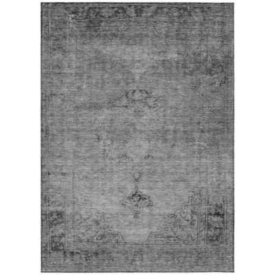 10' X 14' Silver Oriental Washable Indoor Outdoor Area Rug