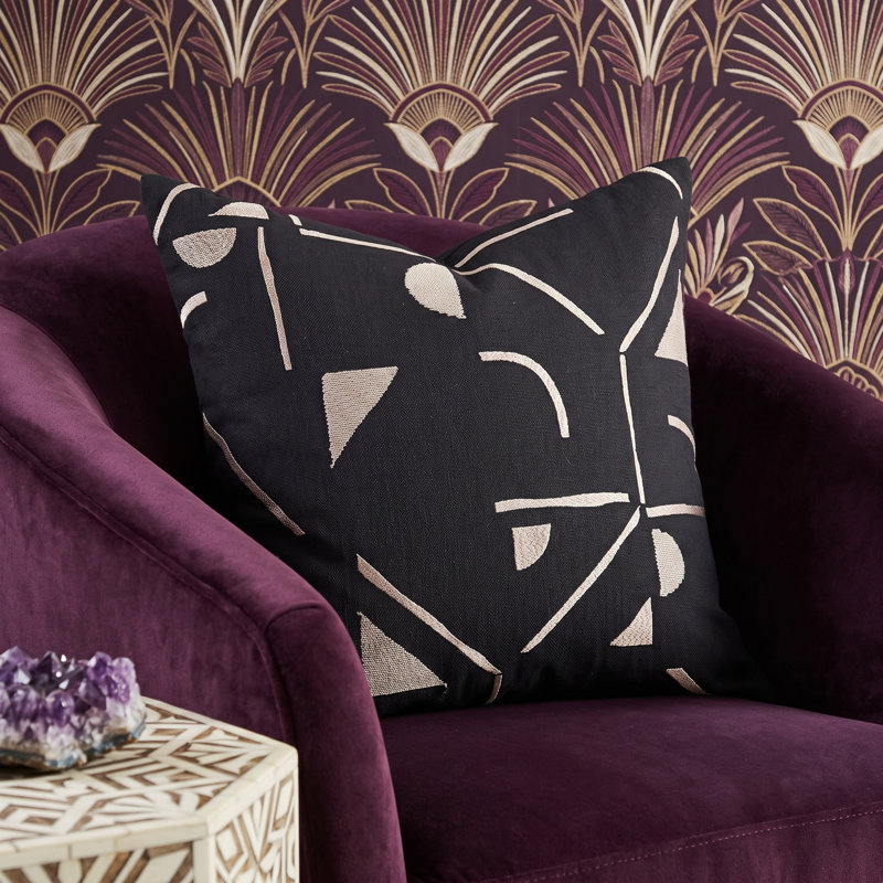 Housse de coussin décoratif en mélange de coton à texture abstraite, 24 po x 24 po, Noir / Beige