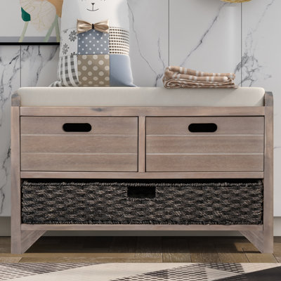 Bench, Storage Bench, Entryway Bench, Upholstered Storage Bench, with Basket and Drawers
