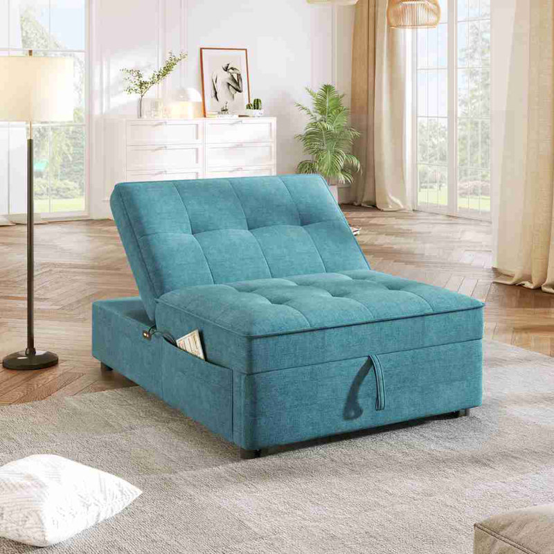 Multi-Function Folding Ottoman sofa Bed, Teal Linen