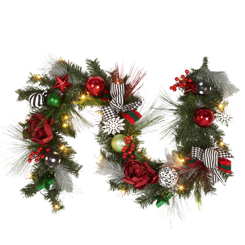Guirlande de Noël 6 pi, guirlande de Noël pré-éclairée avec lumières, guirlande de Noël à piles avec pommes de pin