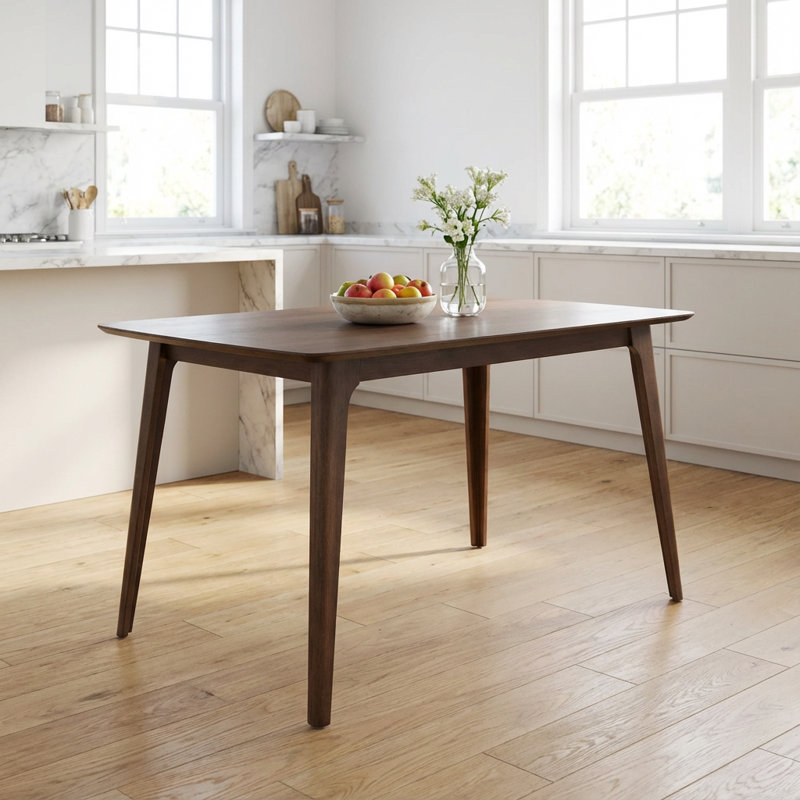 Table de salle à manger de style Mid-Century moderne avec pieds en bois massif et plateau en faux bois