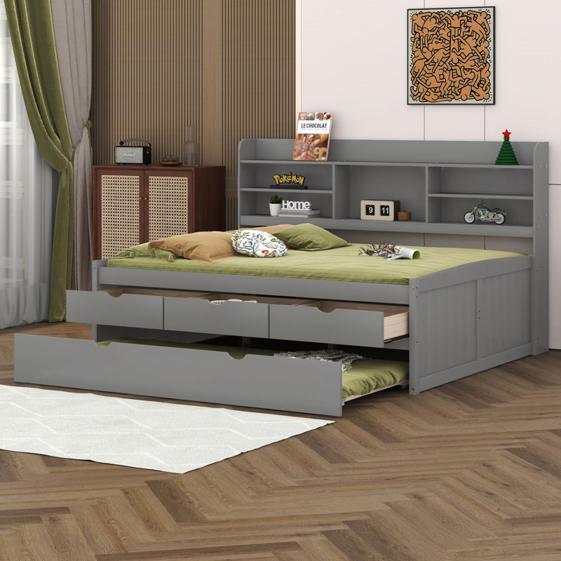 Lit avec rangement gigogne, Gris clair, Simple