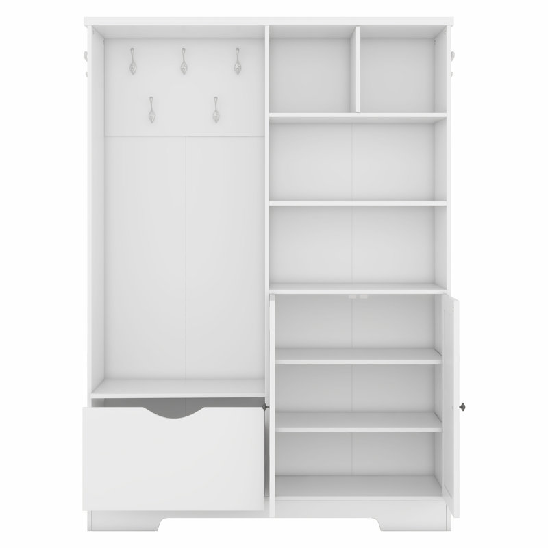Versatile Hall Tree with Multiple Storage Options for Entryways, Soft White