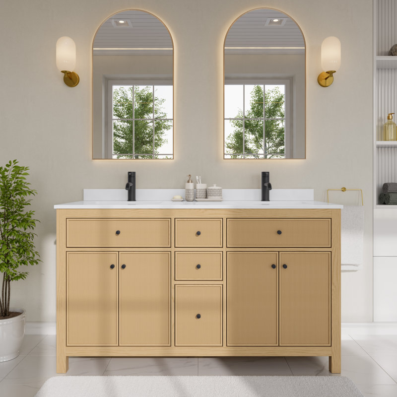 Pendry 60" Freestanding Double Bathroom Vanity with Cultured Marble Top, Matte Black