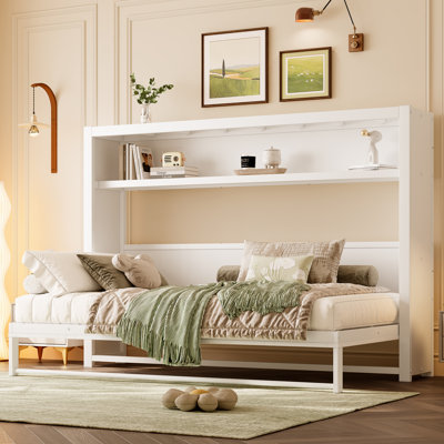 Lit escamotable moderne avec tablettes Peachey, structure en métal durable et assemblage facile