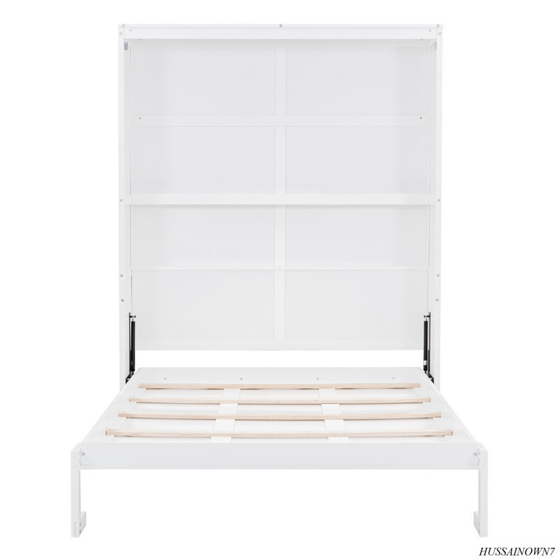 Murphy Bed Wall Bed With Shelves, White, Queen