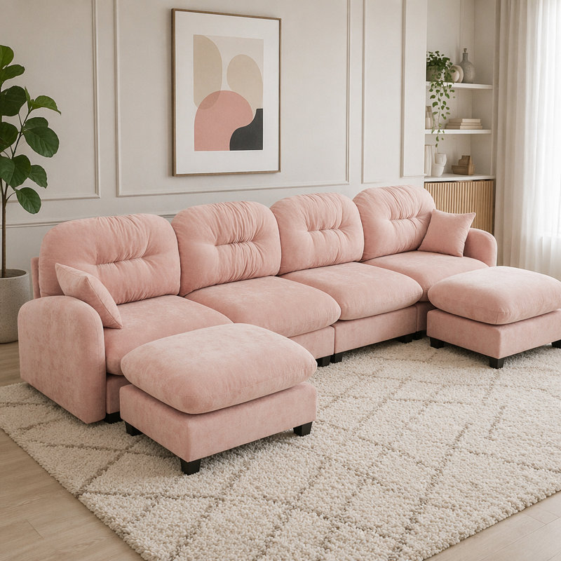 Canapé modulaire Cloud avec accoudoirs en tissu chenille, conception plissée matelassée, conception ergonomique, mousse haute densité, accoudoirs élégants, base en bois de haute qualité