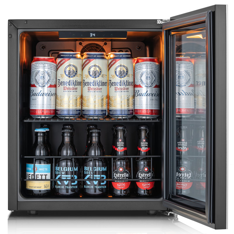 16.9"W 65-Cans 1.62Cuft Freestanding Single Zone Beverage Cooler with Quiet Compressor Refrigerator in Stainless Steel